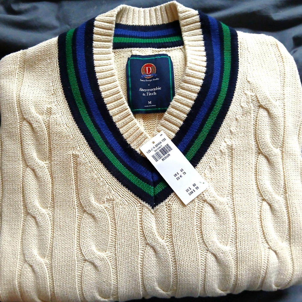 SOLD - Abercrombie & Fitch x Danzy, Cable Knit Tennis Sweater, Ivory, Size M